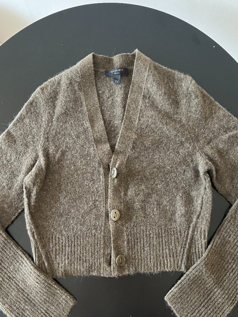 Women's All Saints Brown Wick Alpaca Wool Cropped Cardigan - Size S
